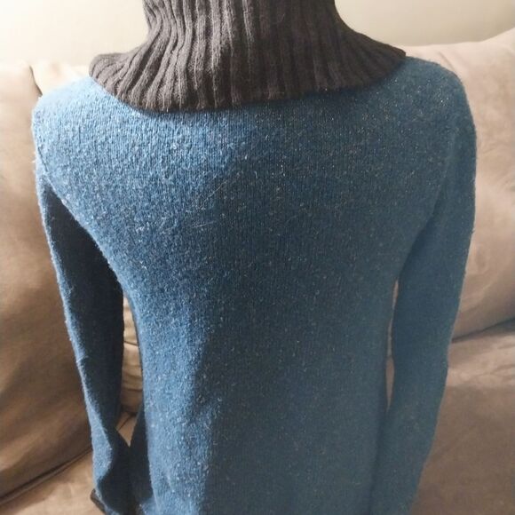 Women's XS Turquiose & Black Cowl Neck Sweater - Picture 3 of 4